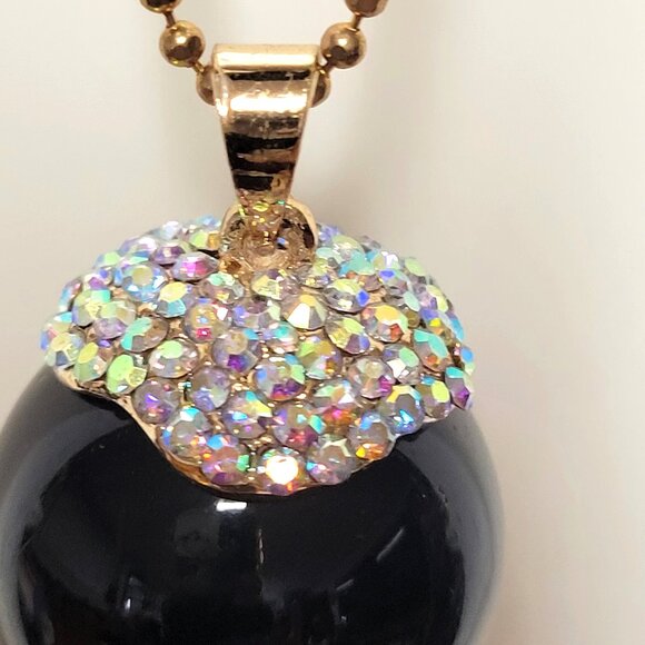 Black Sphere Fashion Diamonds Accents Necklace Pendant Large Black Round ball - Picture 7 of 8